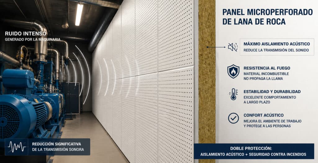 proteccion ruido Aislamiento acústico eficiente con panel de lana de roca